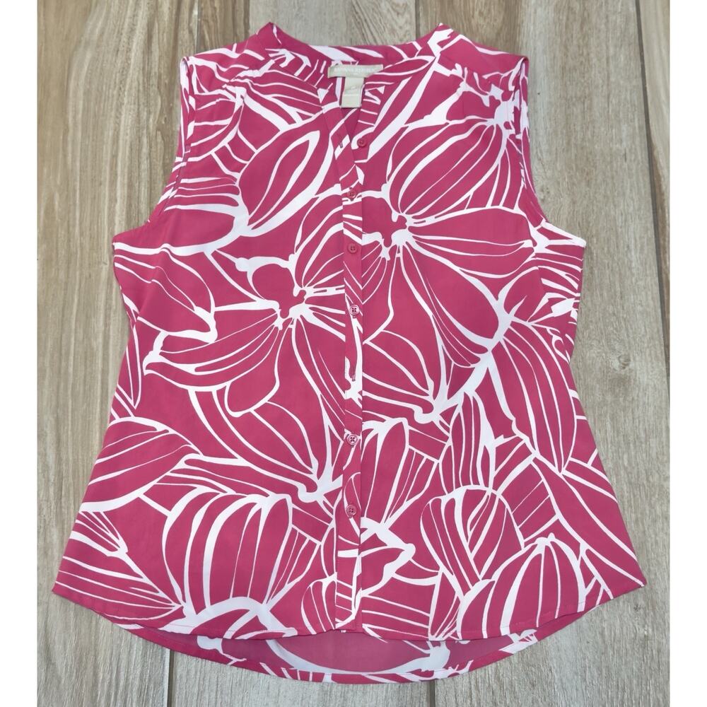 BANANA REPUBLIC Pink/White Floral Women's Sleeveless Blouse Button Front Size M